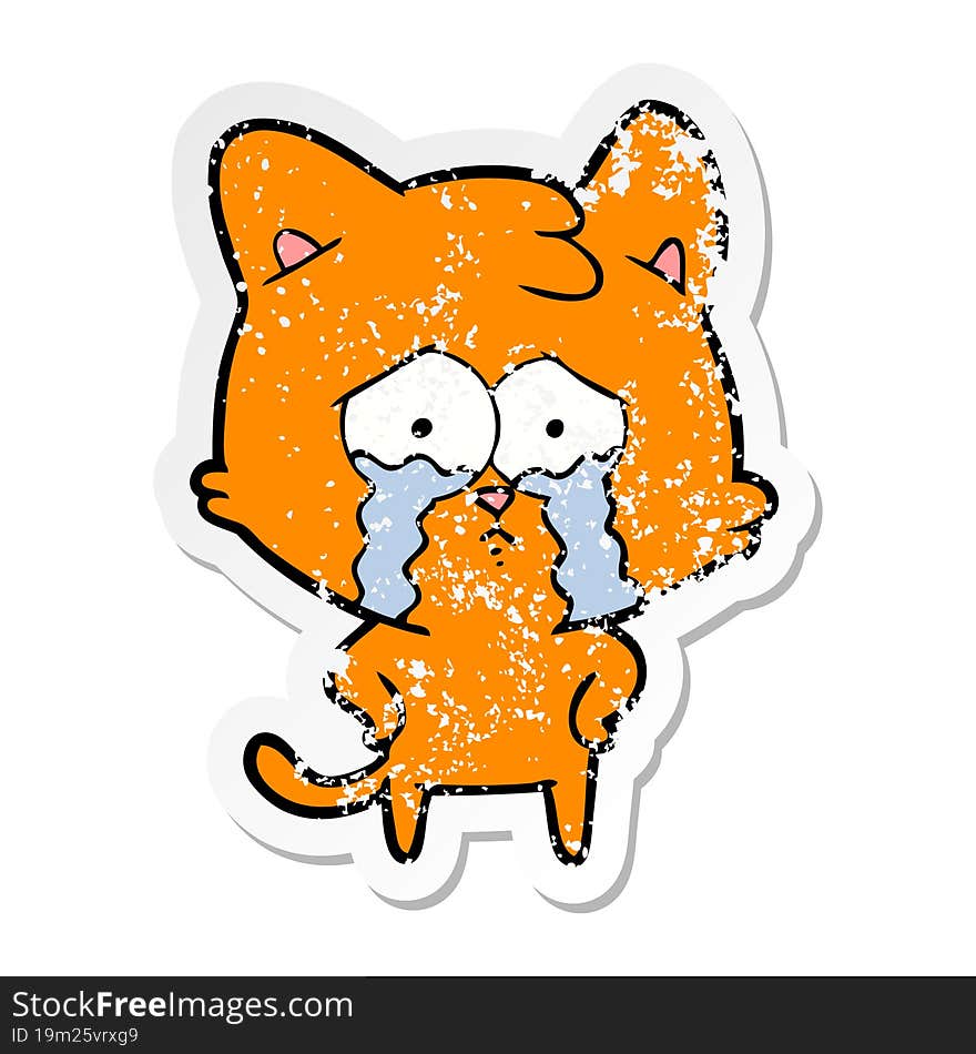 distressed sticker of a cartoon crying cat