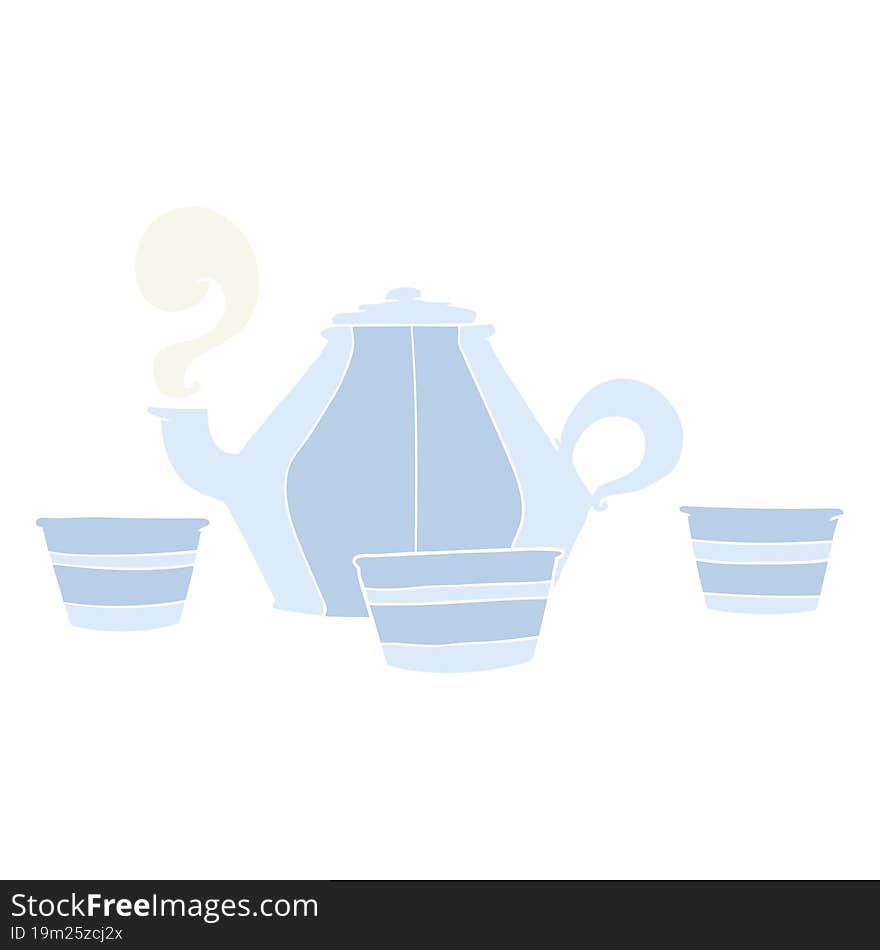 flat color style cartoon teapot and cups