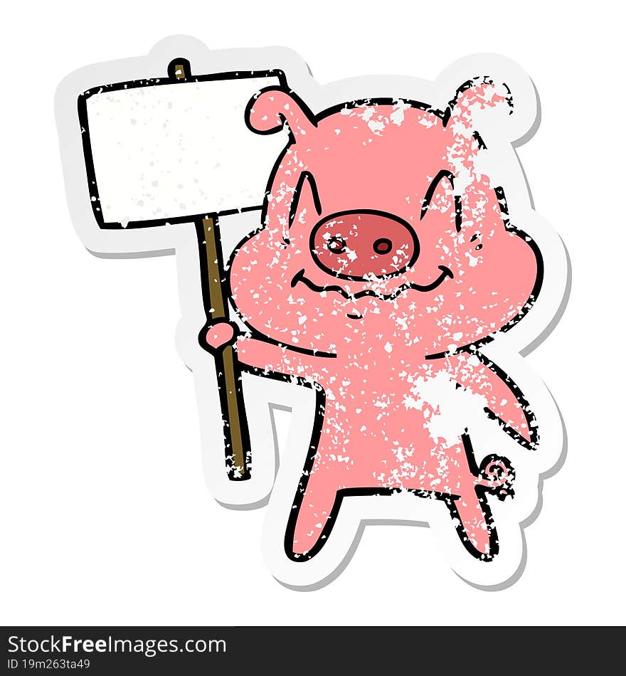 distressed sticker of a nervous cartoon pig