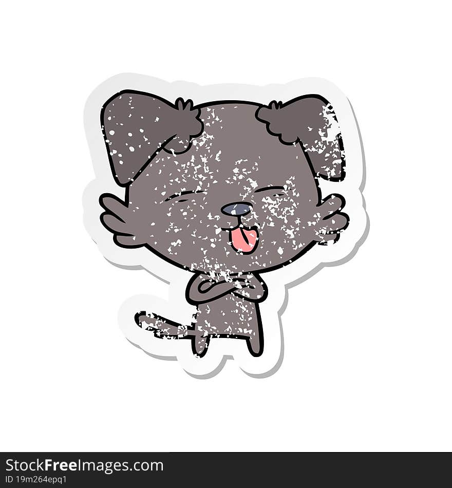 distressed sticker of a cartoon dog sticking out tongue