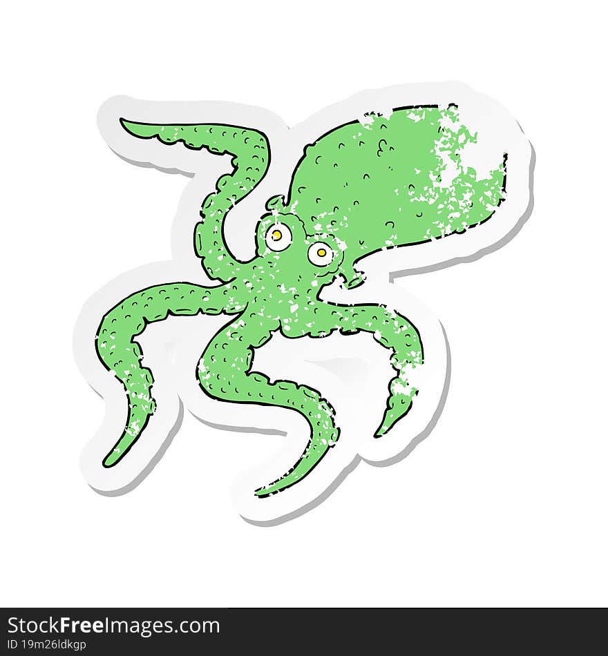 retro distressed sticker of a cartoon octopus