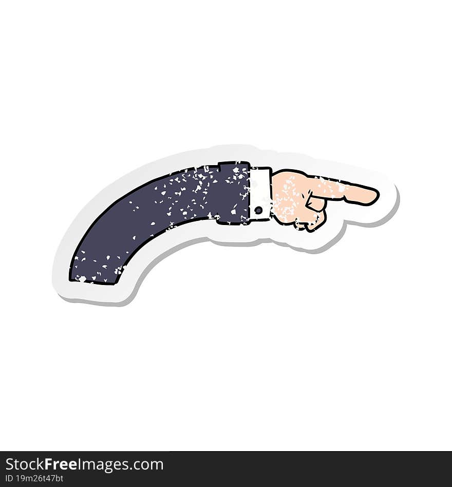 distressed sticker of a cartoon business arm pointing