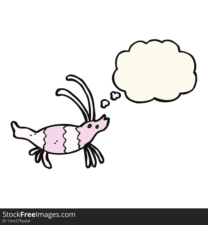 cartoon shrimp with thought bubble