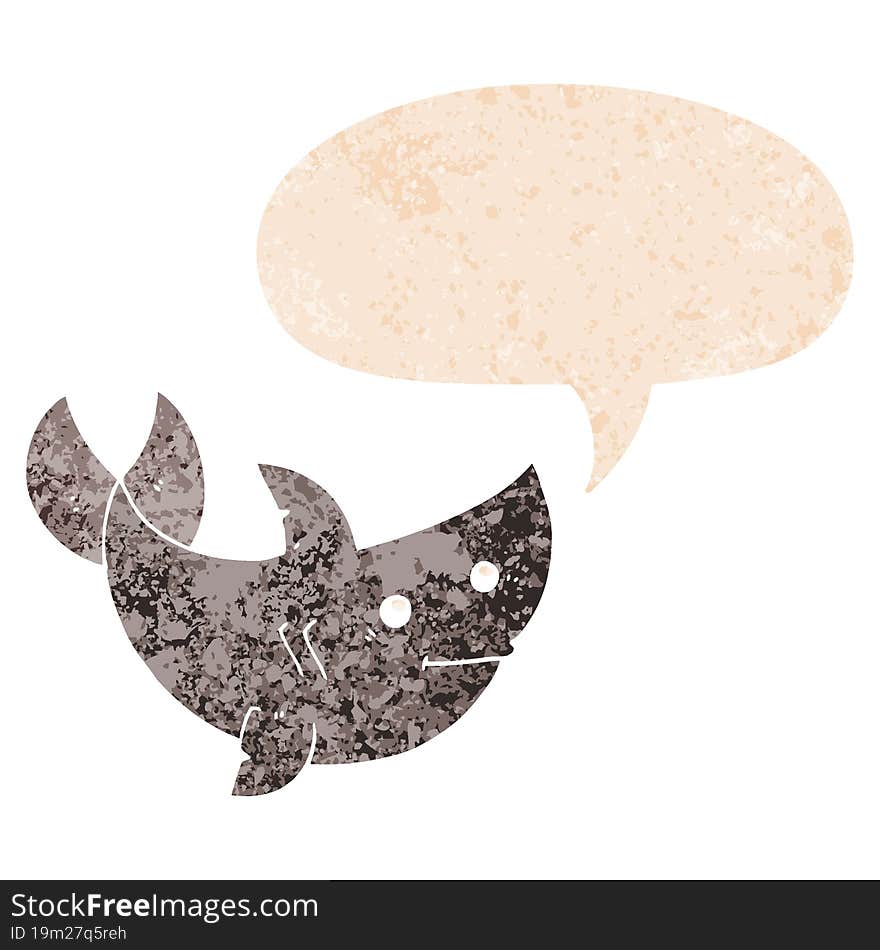 Cartoon Shark And Speech Bubble In Retro Textured Style