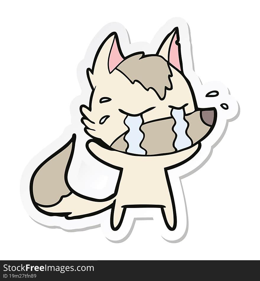 Sticker Of A Cartoon Crying Wolf