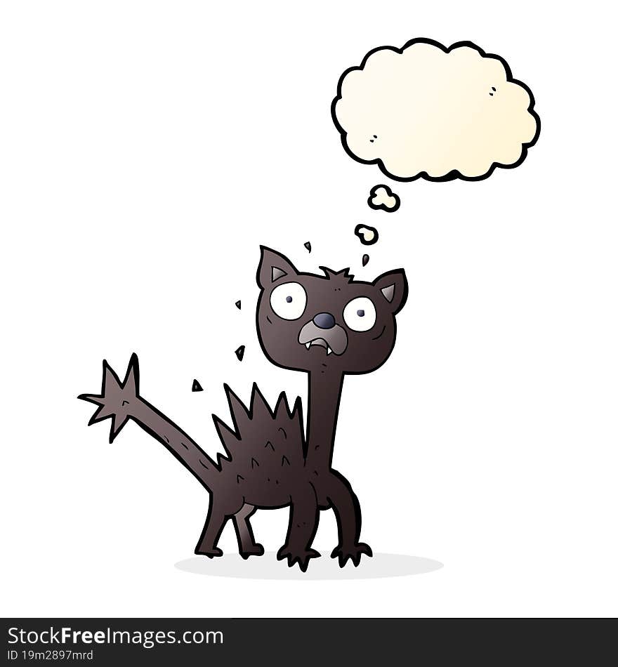 cartoon scared cat with thought bubble