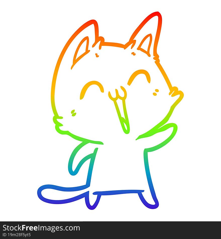 rainbow gradient line drawing happy cartoon cat meowing