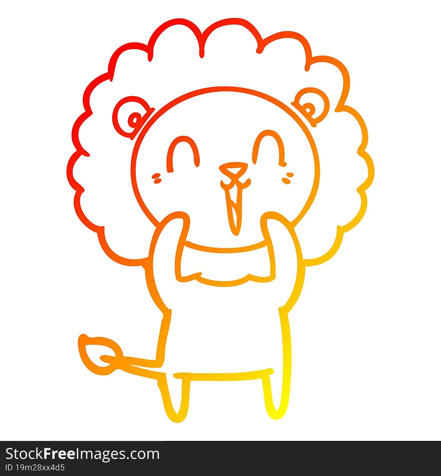 warm gradient line drawing of a laughing lion cartoon