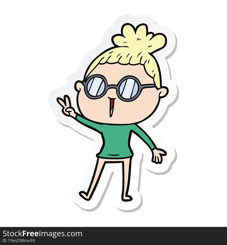 sticker of a cartoon woman wearing spectacles