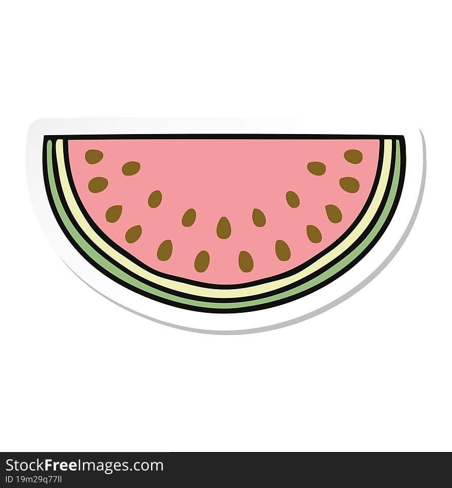 Sticker Of A Quirky Hand Drawn Cartoon Watermelon