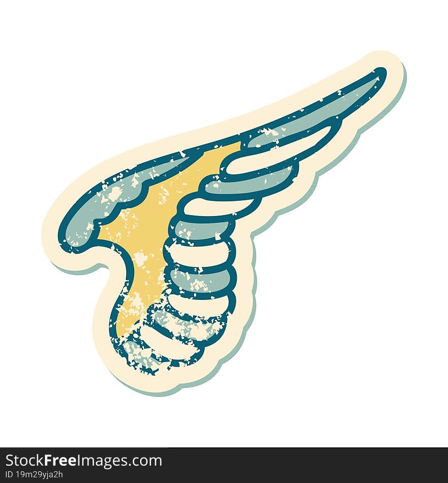 distressed sticker tattoo style icon of a wing