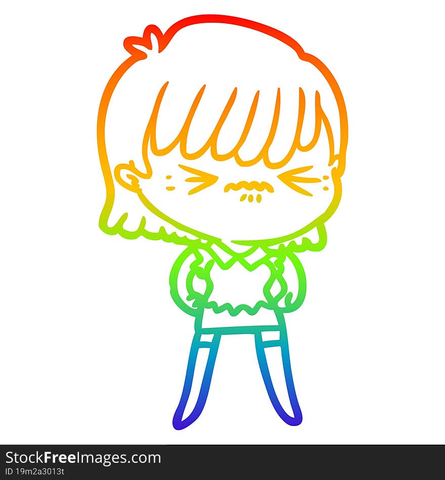 rainbow gradient line drawing annoyed cartoon girl