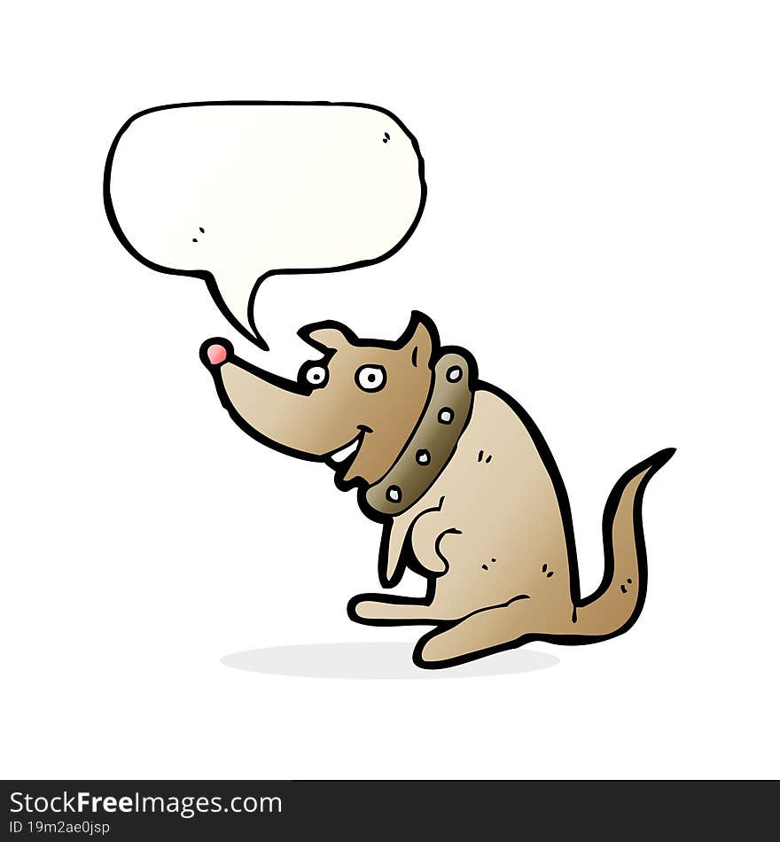 cartoon happy dog in big collar with speech bubble