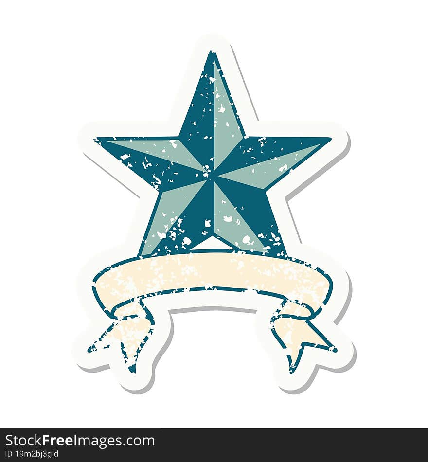 Grunge Sticker With Banner Of A Star