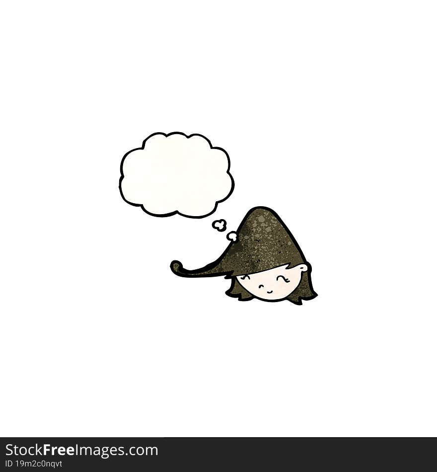 cartoon female face with thought bubble