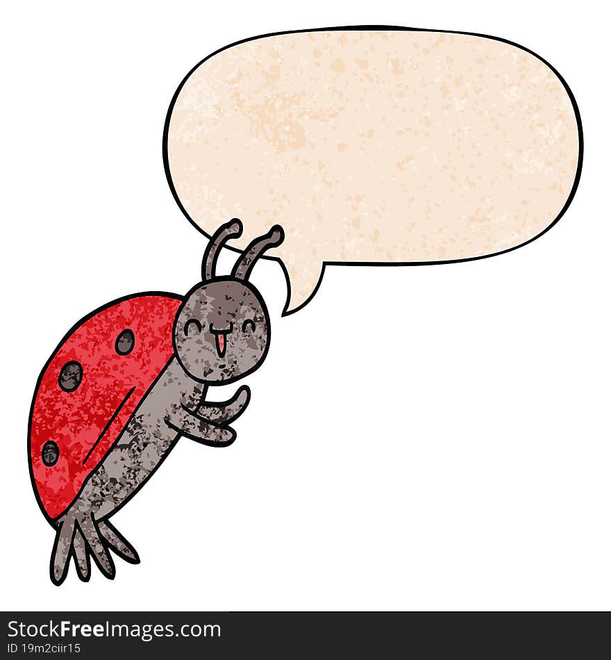 cute cartoon ladybug and speech bubble in retro texture style