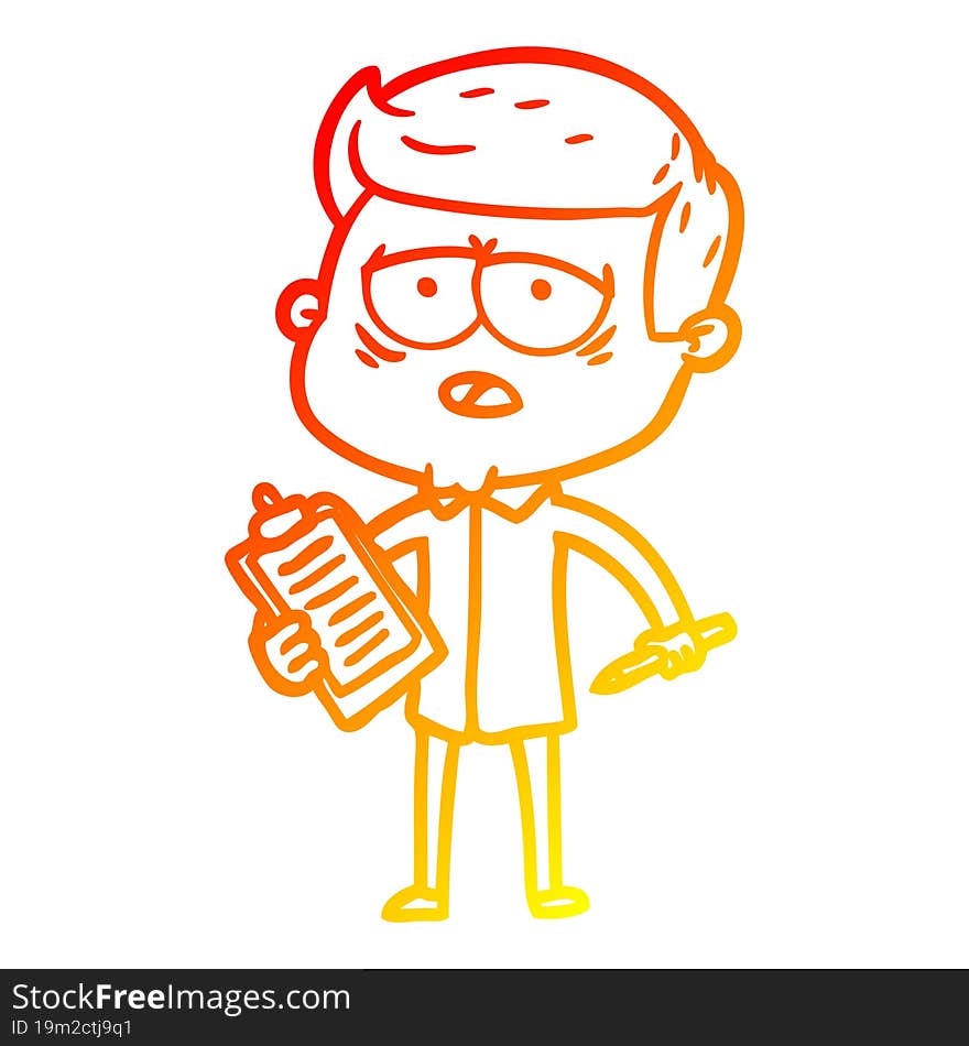 warm gradient line drawing cartoon tired man