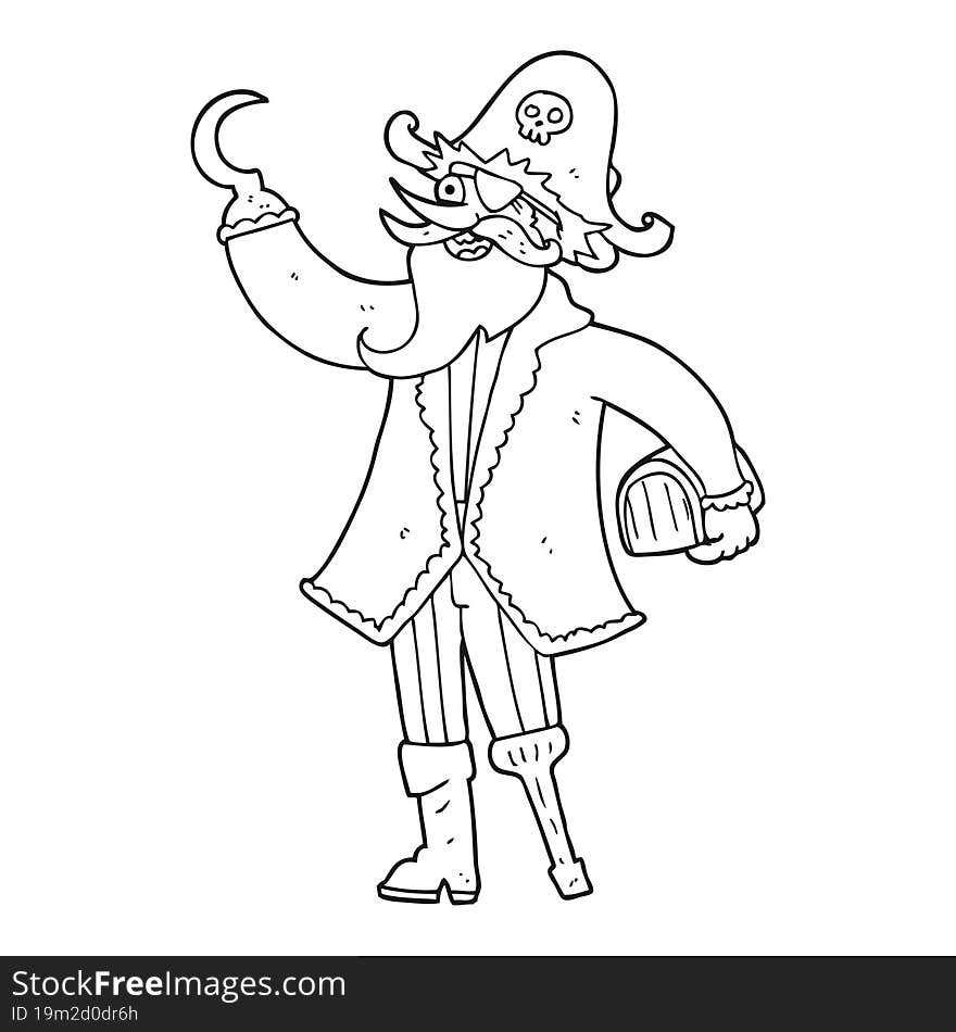 black and white cartoon pirate captain