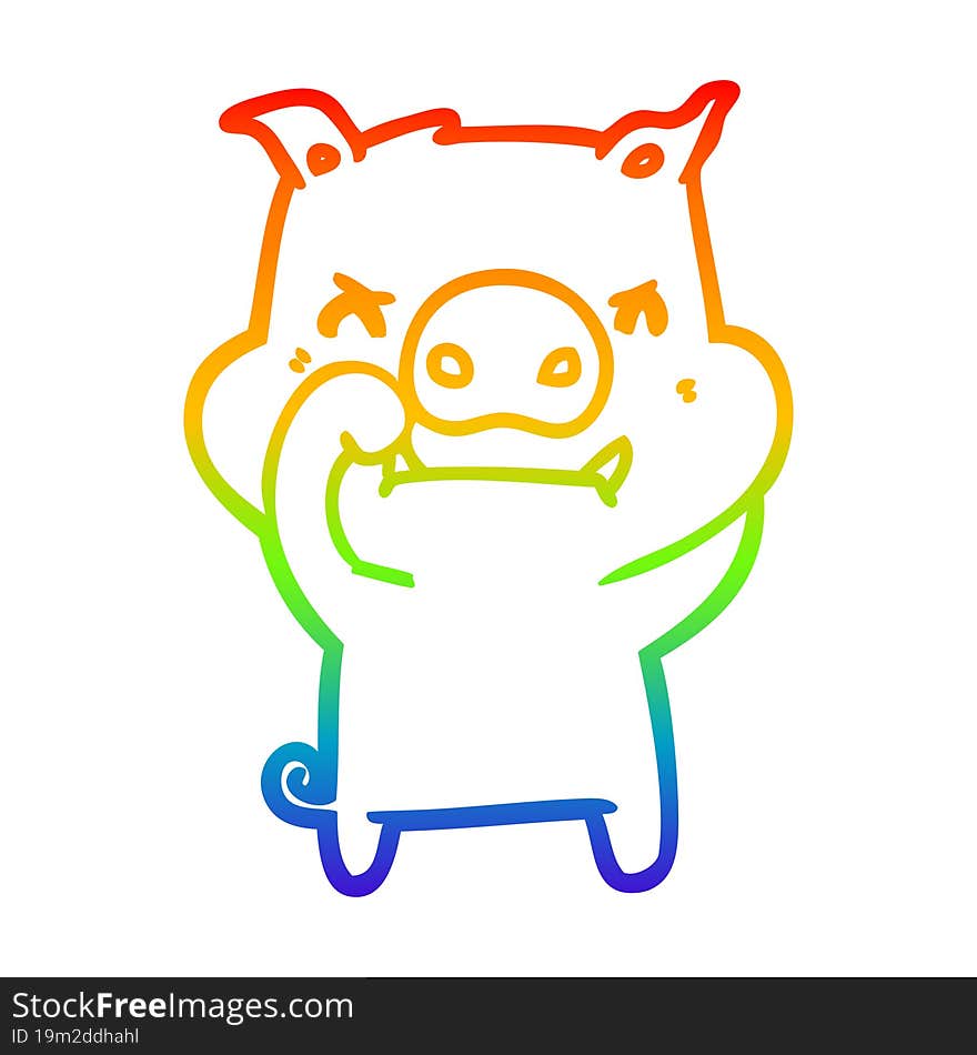 rainbow gradient line drawing of a angry cartoon pig