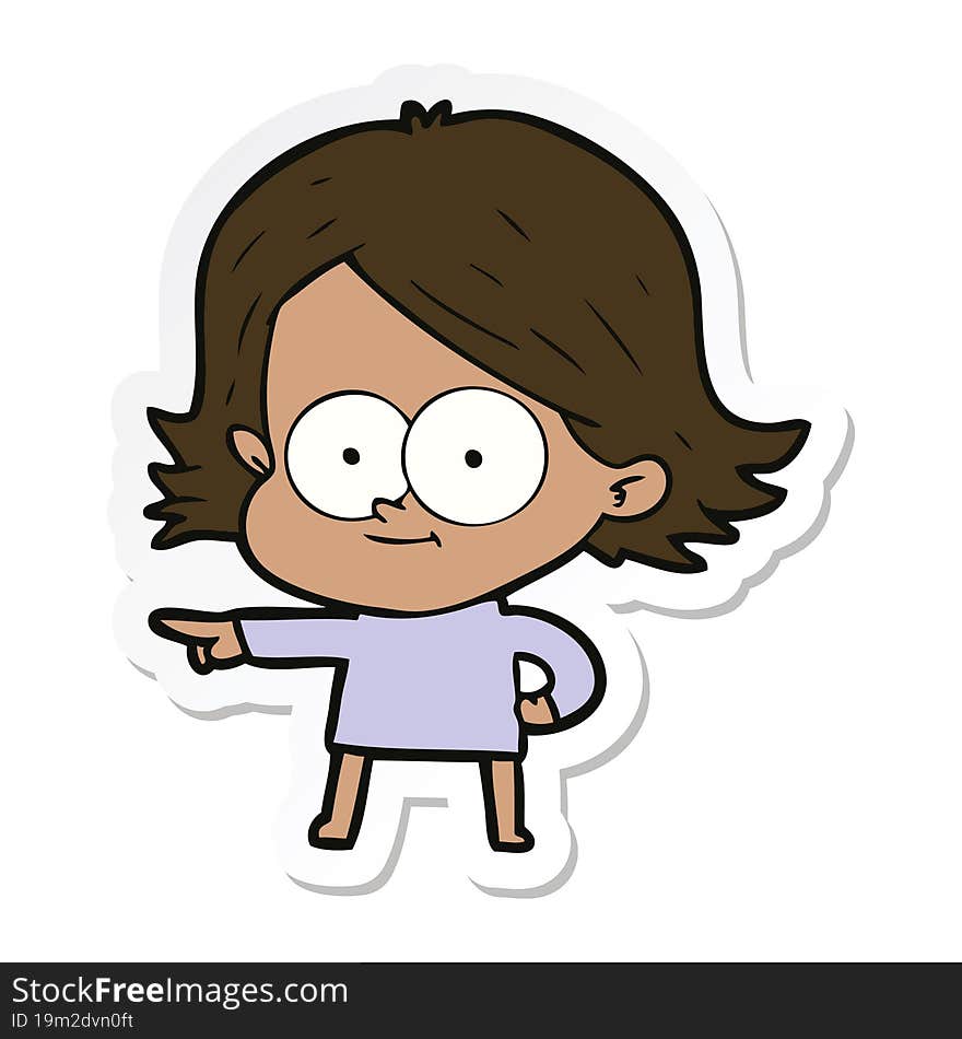 sticker of a happy cartoon girl