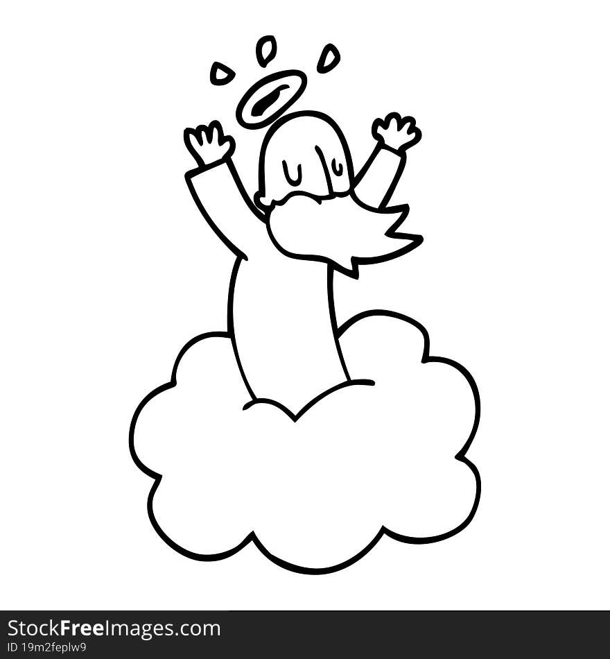 line drawing cartoon god on cloud