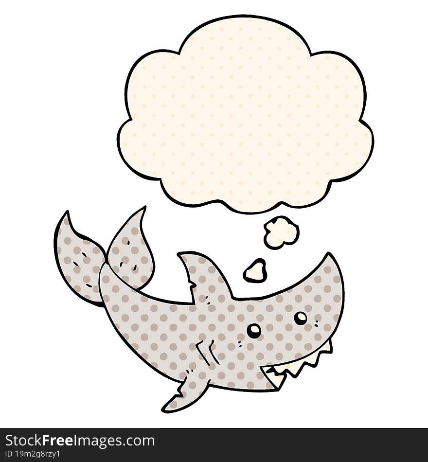 cartoon shark and thought bubble in comic book style