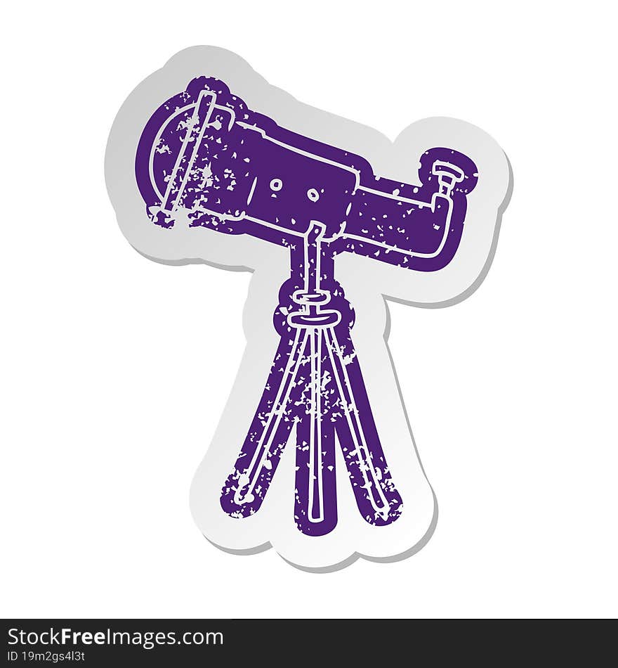 distressed old sticker of a large telescope