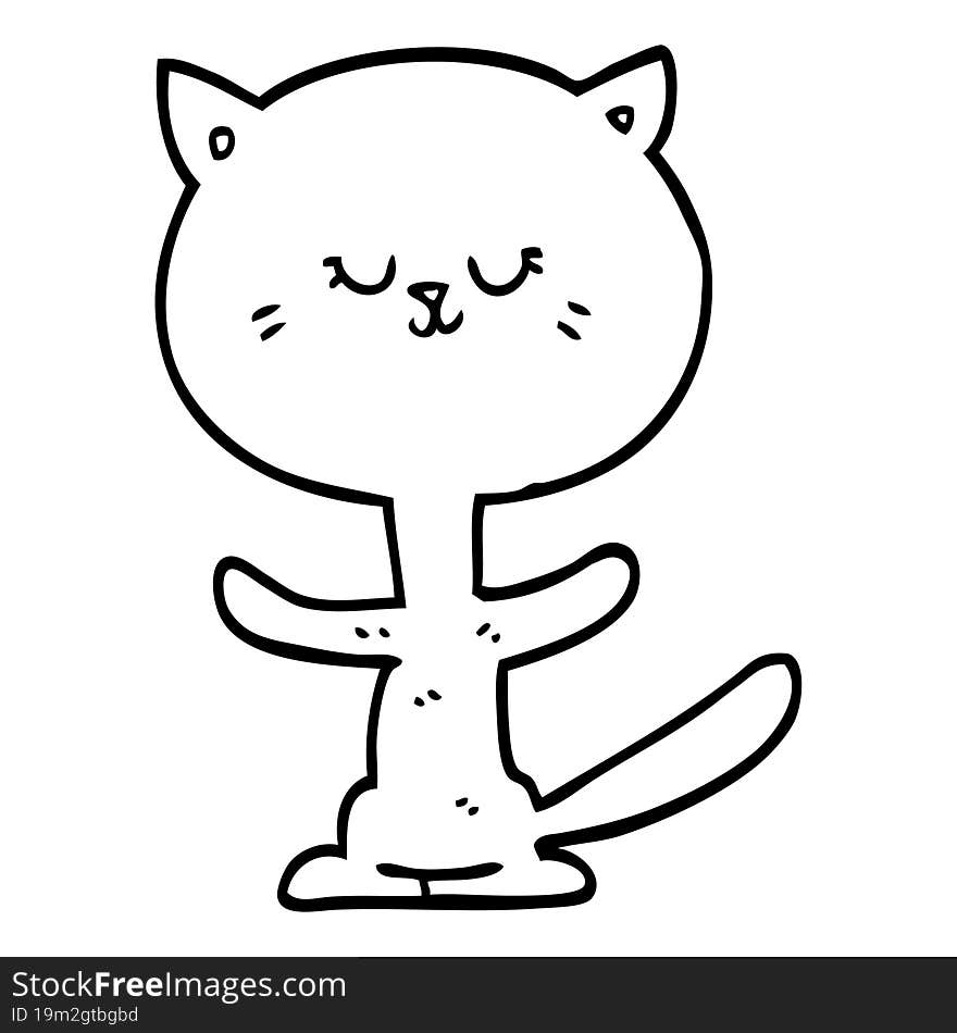 line drawing cartoon happy cat