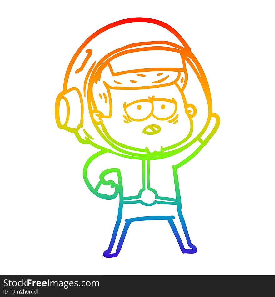 rainbow gradient line drawing cartoon tired astronaut