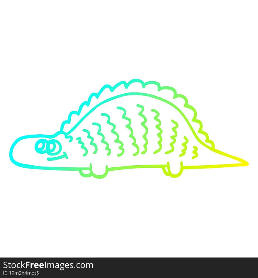 cold gradient line drawing of a cartoon prehistoric dinosaur