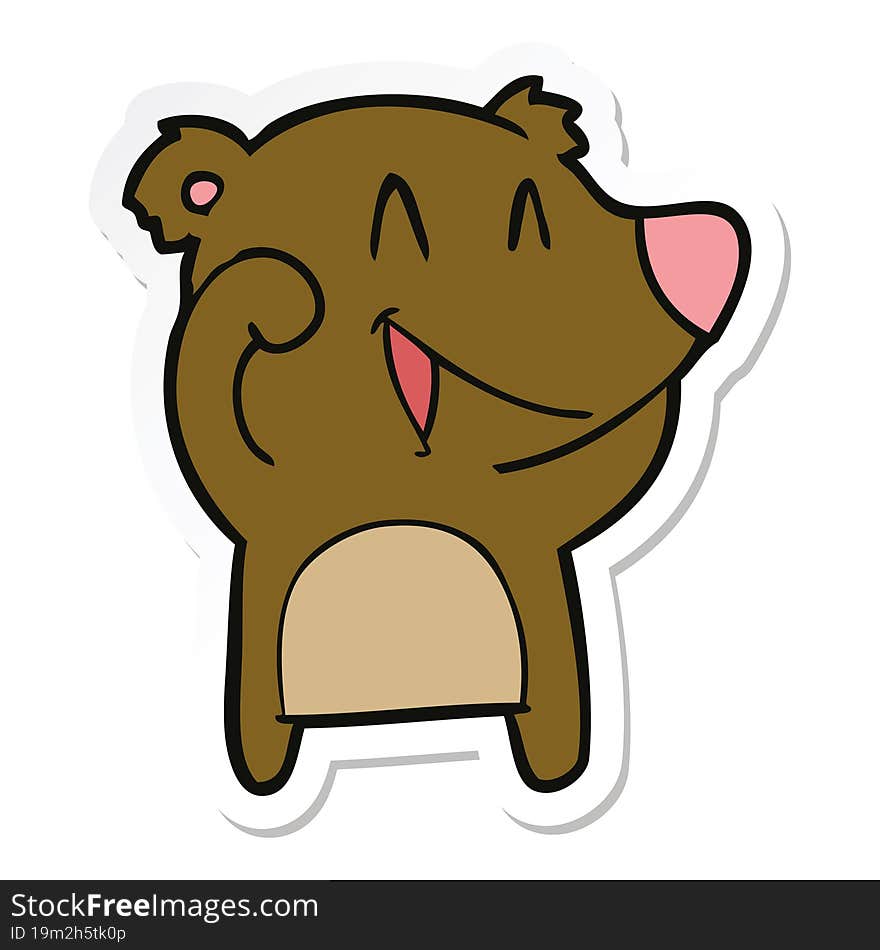 sticker of a laughing bear cartoon