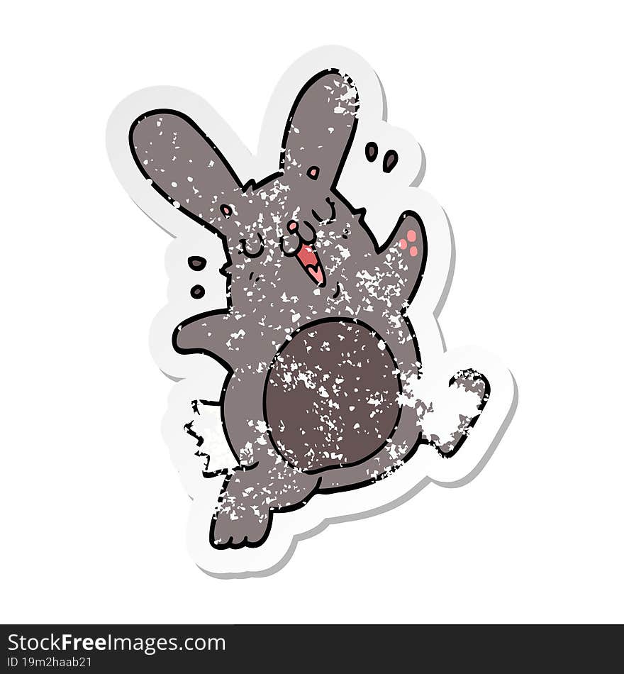 distressed sticker of a cartoon rabbit