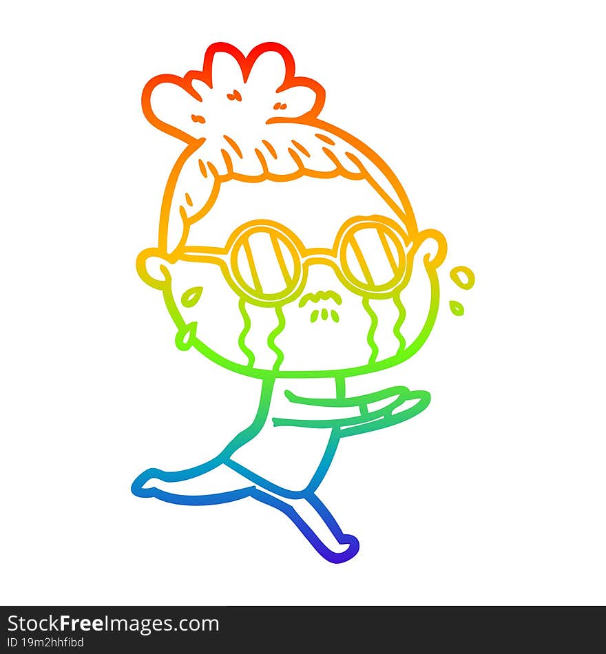 rainbow gradient line drawing cartoon crying woman wearing spectacles