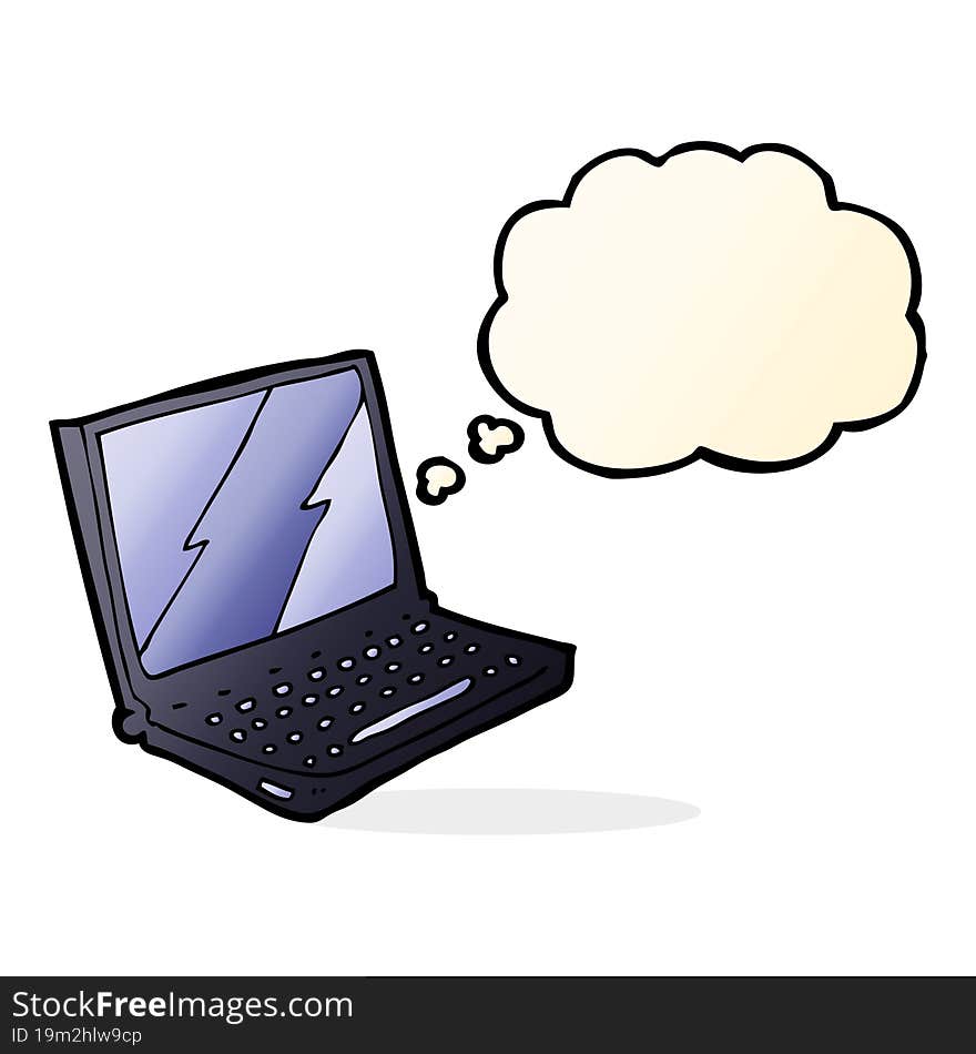 Cartoon Laptop Computer With Thought Bubble