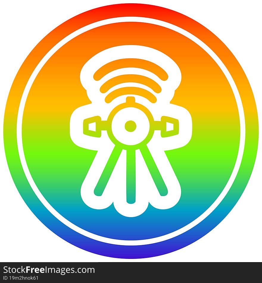 communications satellite circular icon with rainbow gradient finish. communications satellite circular icon with rainbow gradient finish