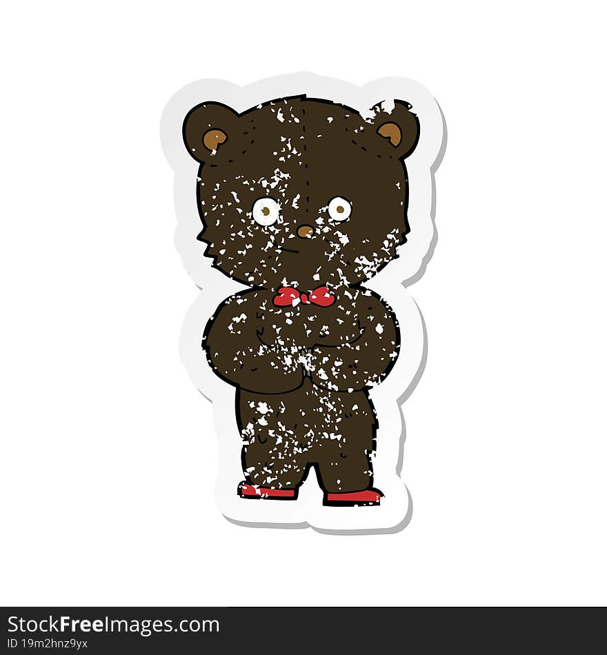 retro distressed sticker of a cartoon cute little bear