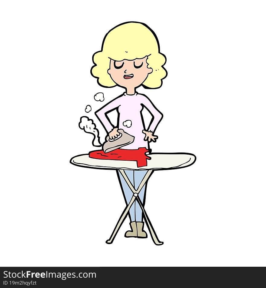 Cartoon Woman Ironing