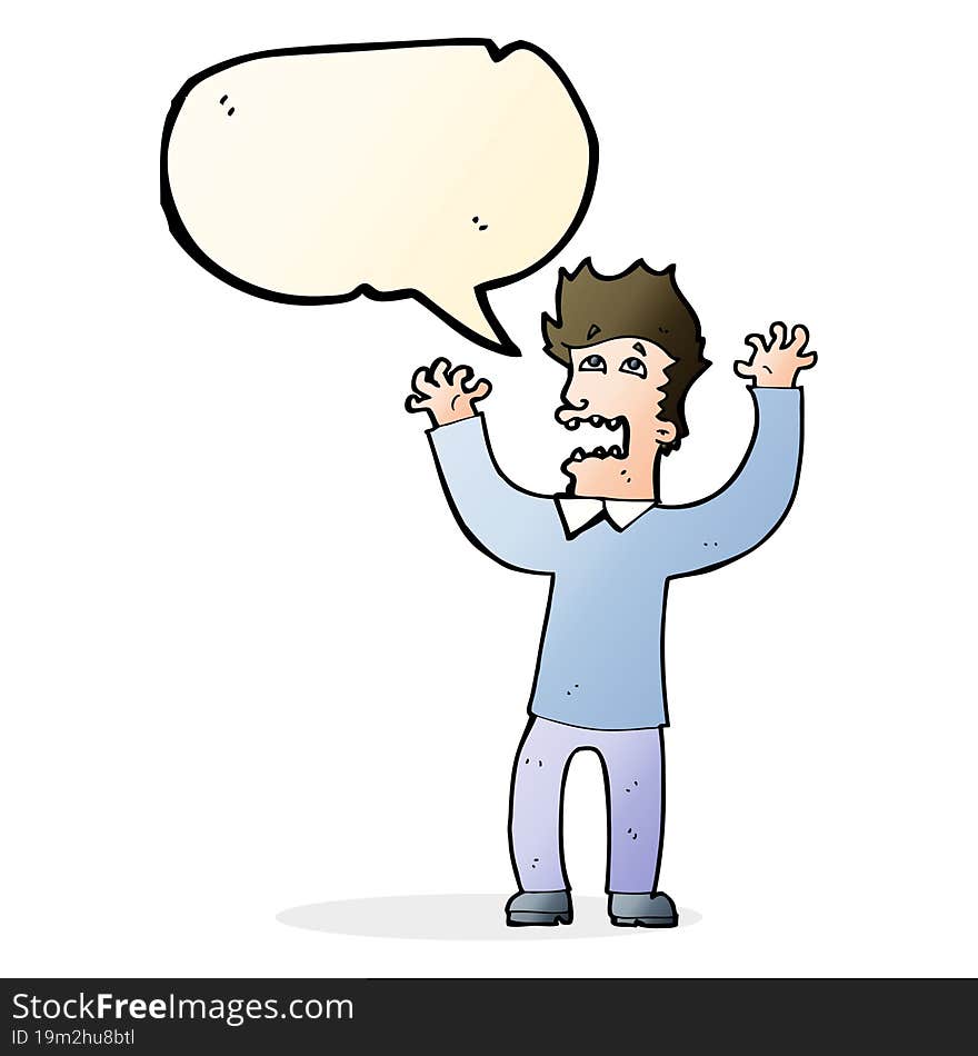 cartoon terrified man with speech bubble