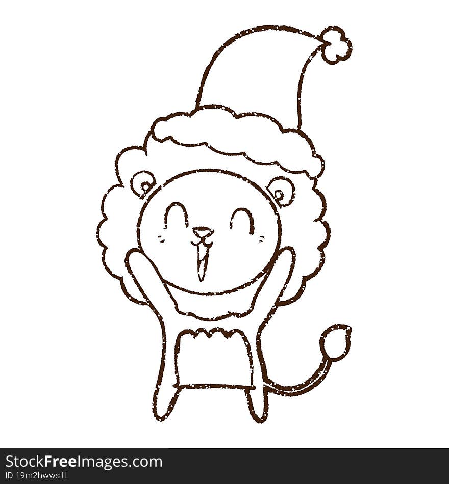 Festive Lion Charcoal Drawing