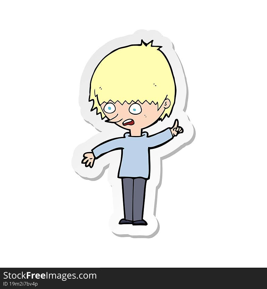 sticker of a cartoon boy with question