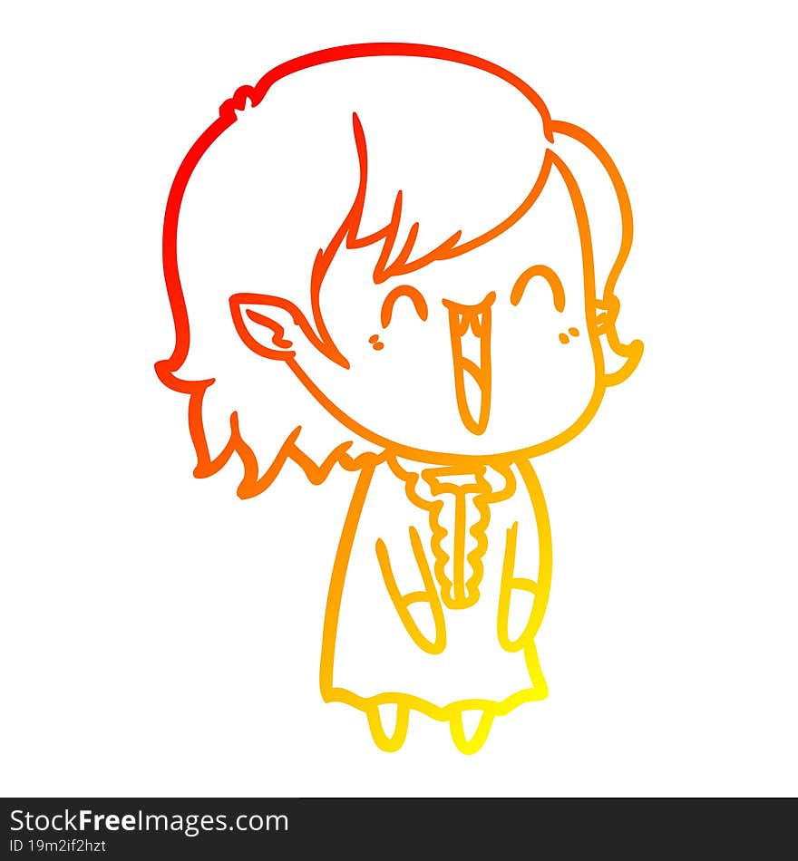 Warm Gradient Line Drawing Cute Cartoon Happy Vampire Girl