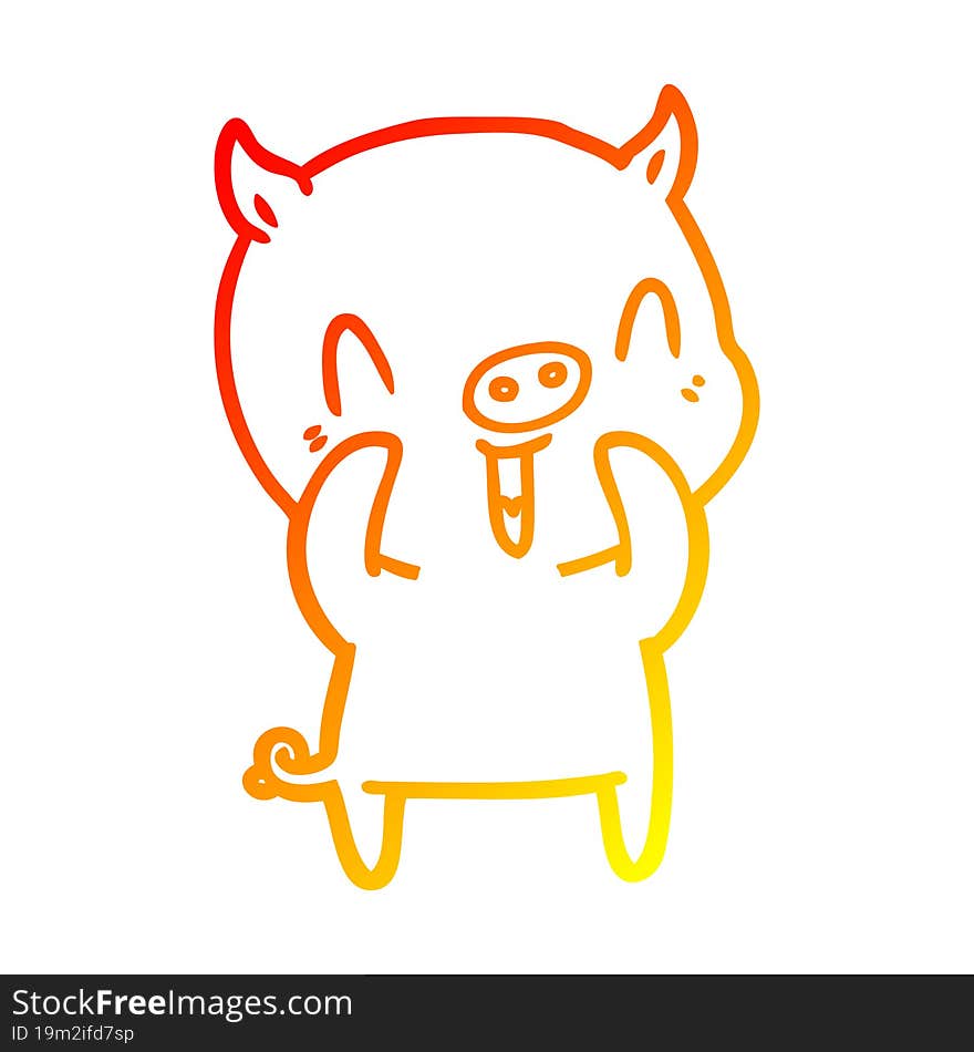 warm gradient line drawing of a happy cartoon pig