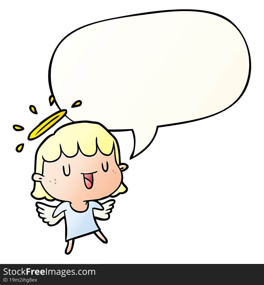 cute cartoon angel with speech bubble in smooth gradient style