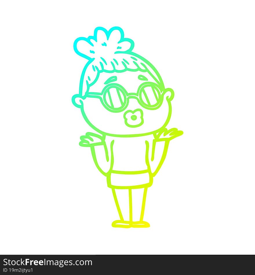 cold gradient line drawing cartoon confused woman wearing spectacles