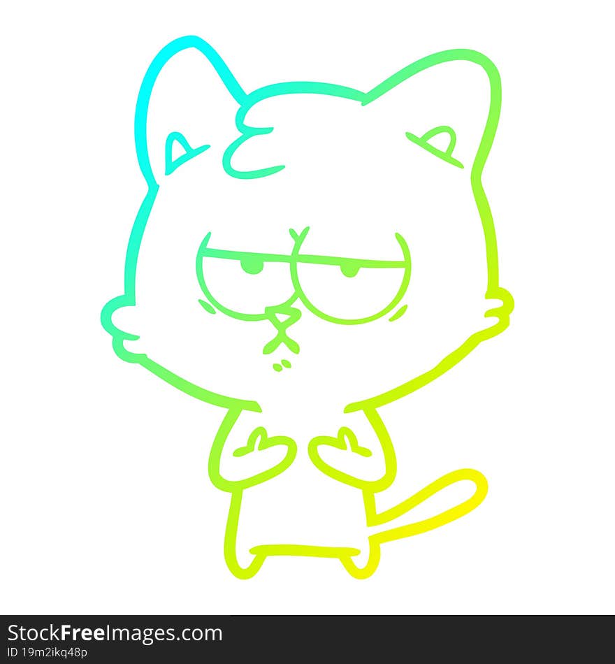 Cold Gradient Line Drawing Bored Cartoon Cat