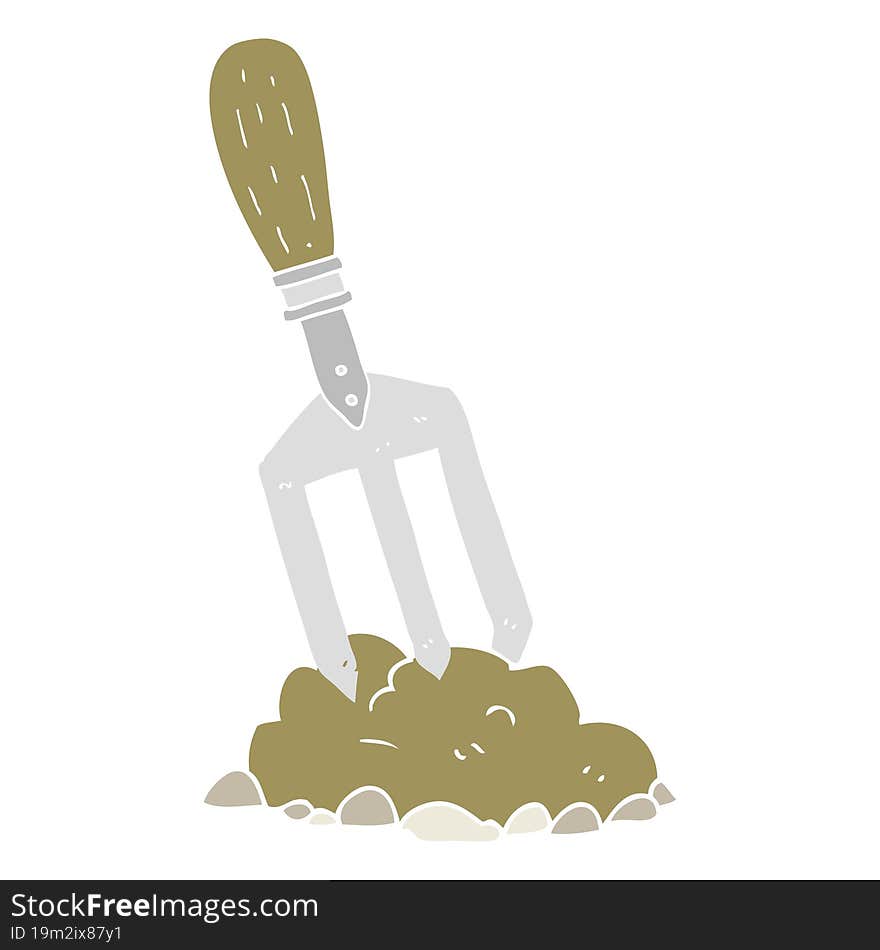 Flat Color Illustration Of A Cartoon Garden Fork