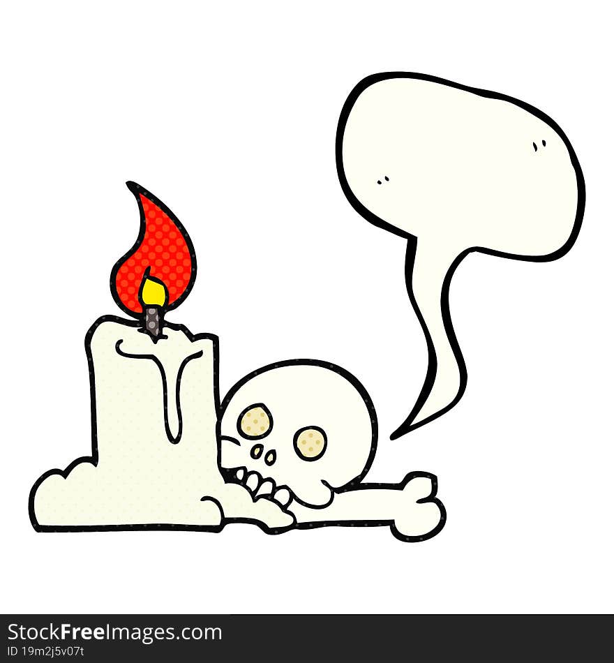 Comic Book Speech Bubble Cartoon Spooky Skull And Candle