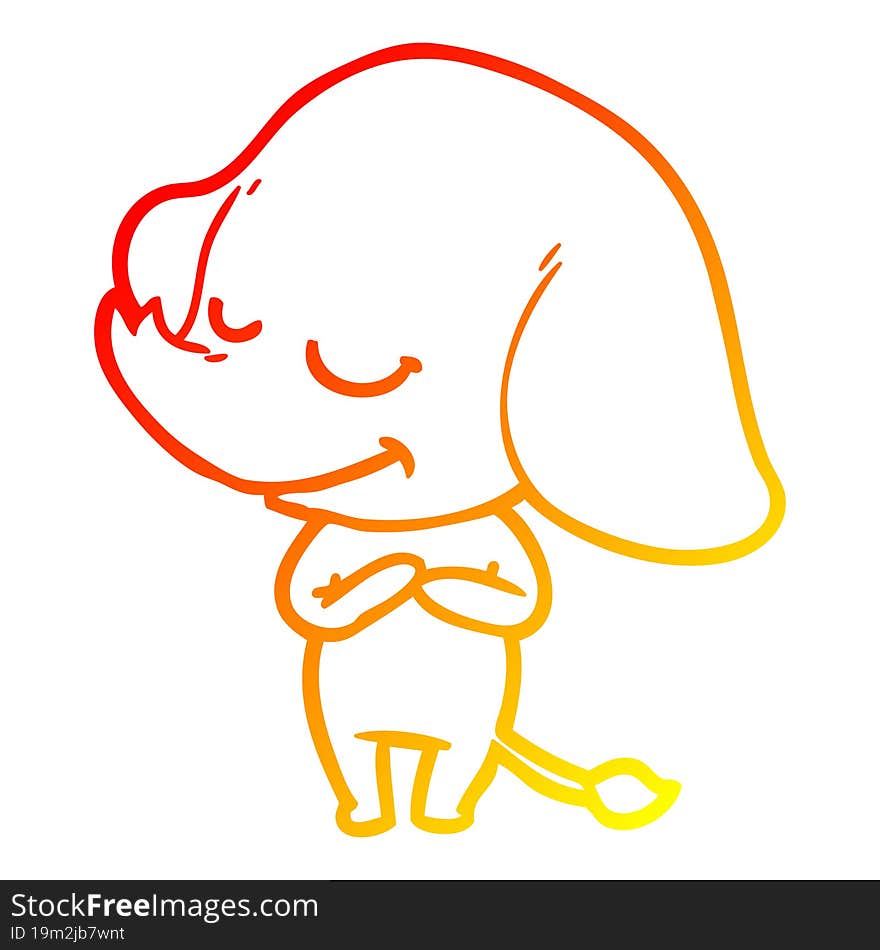 Warm Gradient Line Drawing Cartoon Smiling Elephant