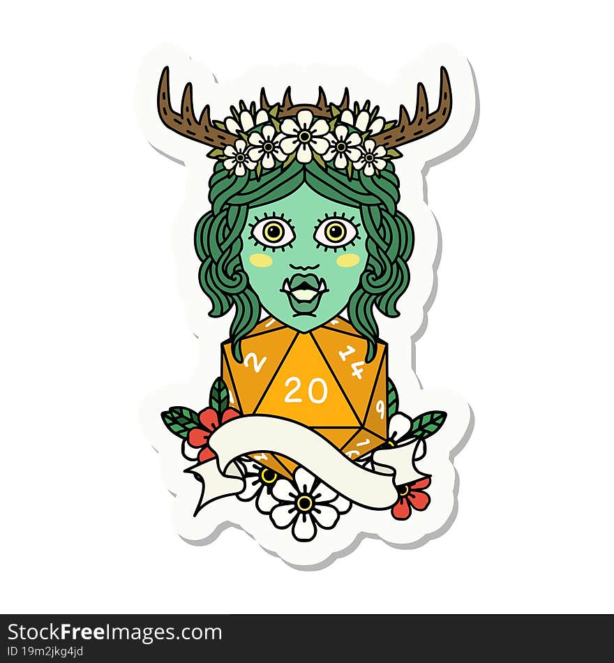 Half Orc Druid Character With Natural 20 Dice Roll Sticker