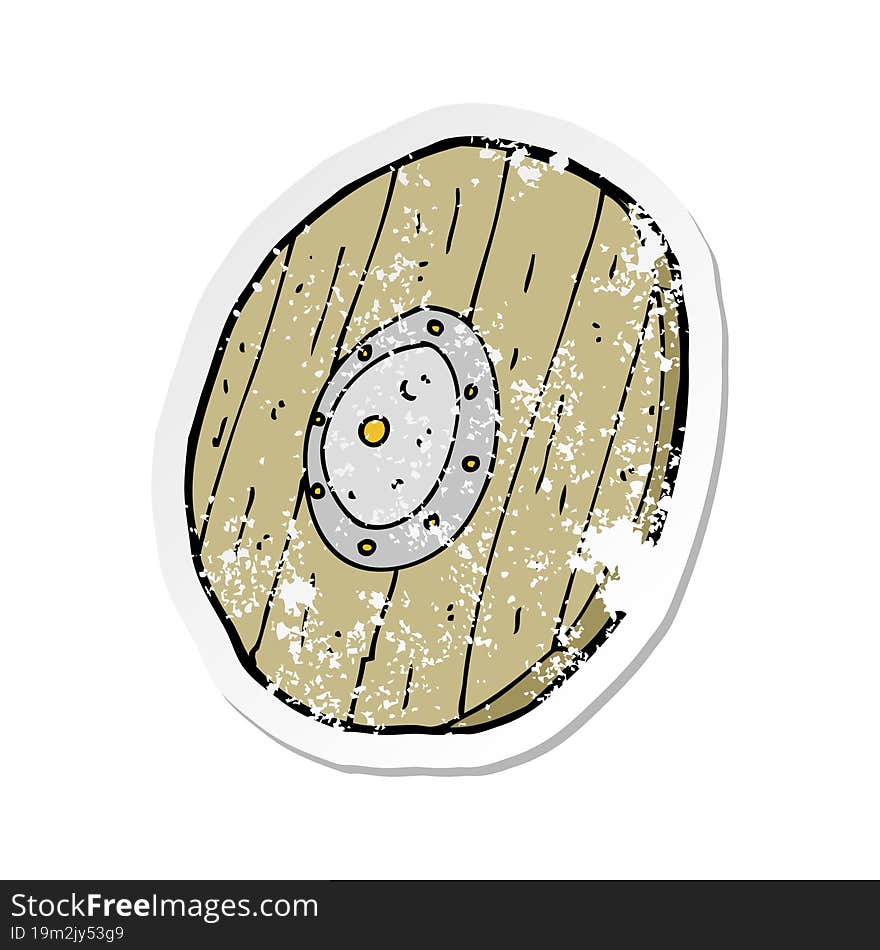 retro distressed sticker of a cartoon wooden shield